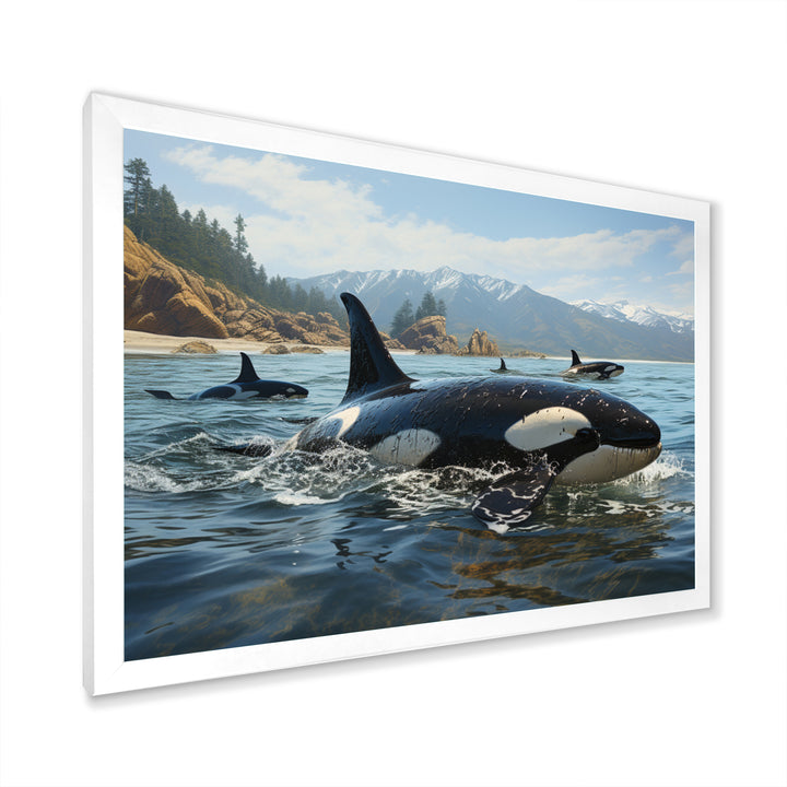 Black White Marine Animals Majestic Orcas - Marine Animals Living Room Wall Art
