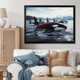Black Red Marine Animals Majestic Orcas - Marine Animals Canvas Wall Art