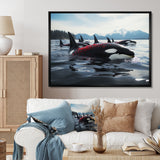 Black Red Marine Animals Majestic Orcas - Marine Animals Canvas Wall Art