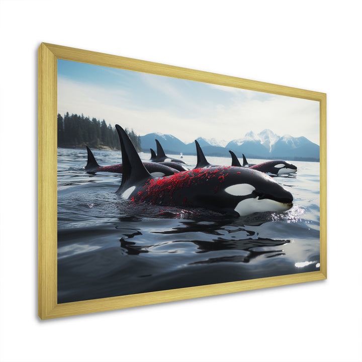 Black Red Marine Animals Majestic Orcas - Marine Animals Canvas Wall Art
