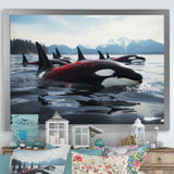 Black Red Marine Animals Majestic Orcas - Marine Animals Canvas Wall Art