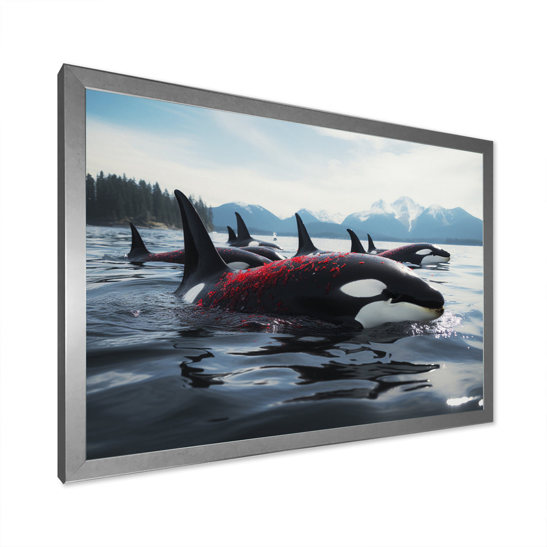 Black Red Marine Animals Majestic Orcas - Marine Animals Canvas Wall Art