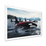 Black Red Marine Animals Majestic Orcas - Marine Animals Canvas Wall Art
