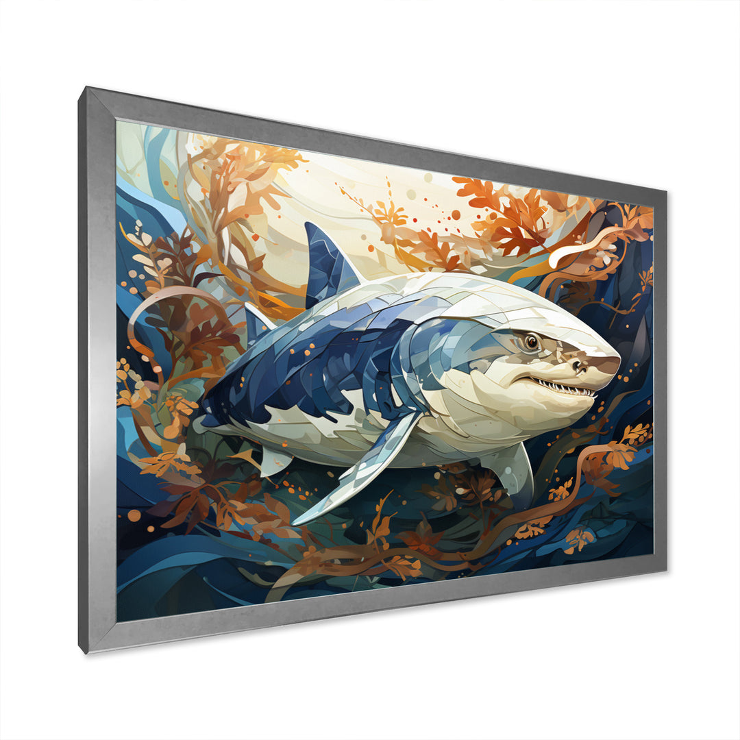 Grey Orange Shark Harmony - Marine Animals Wall Art Prints