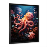 Coral Teal Octopus Dance - Marine Animals Framed Canvas Art
