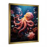 Coral Teal Octopus Dance - Marine Animals Framed Canvas Art