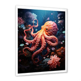 Coral Teal Octopus Dance - Marine Animals Framed Canvas Art