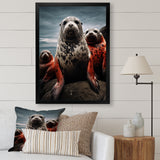 Grey Red Seal Silent Guardians - Marine Animals Large Canvas Wall Art