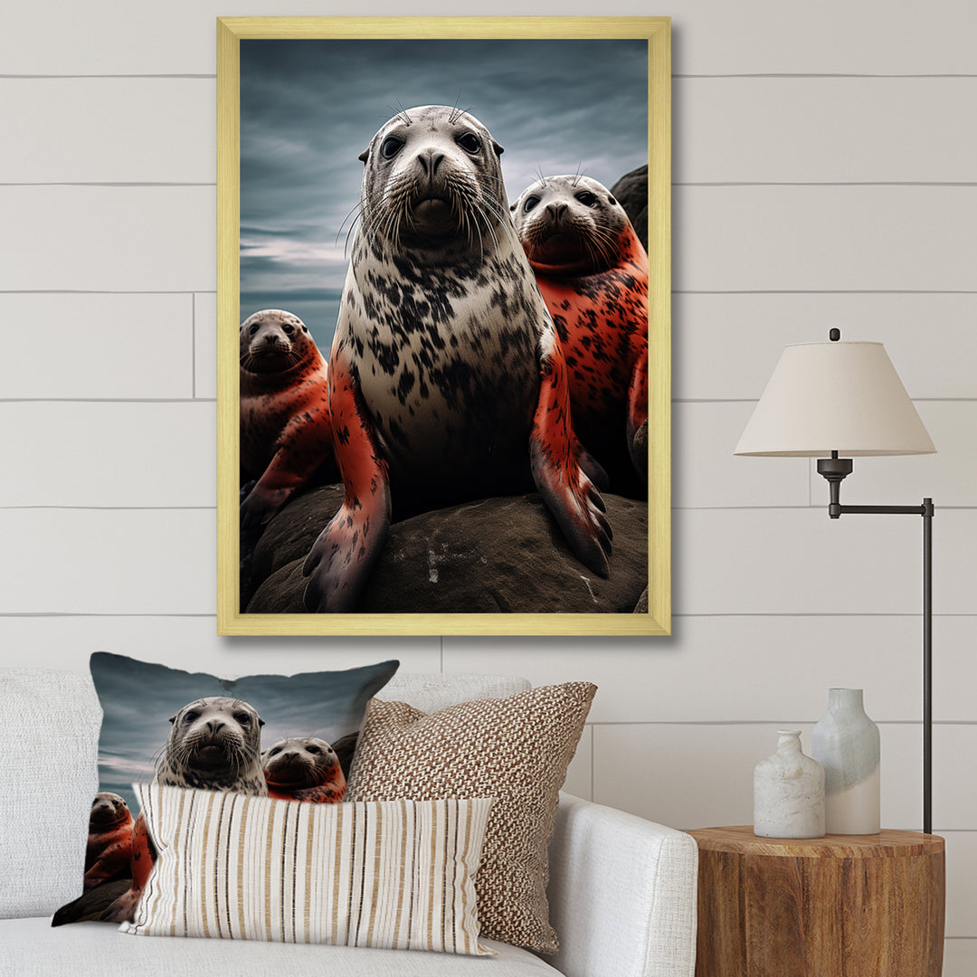Grey Red Seal Silent Guardians - Marine Animals Large Canvas Wall Art