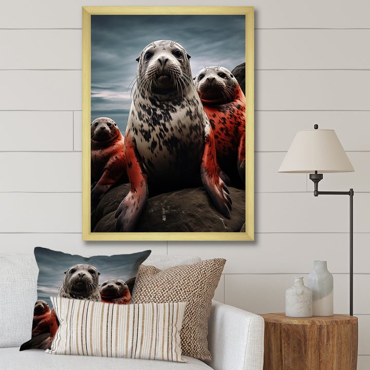 Grey Red Seal Silent Guardians - Marine Animals Large Canvas Wall Art