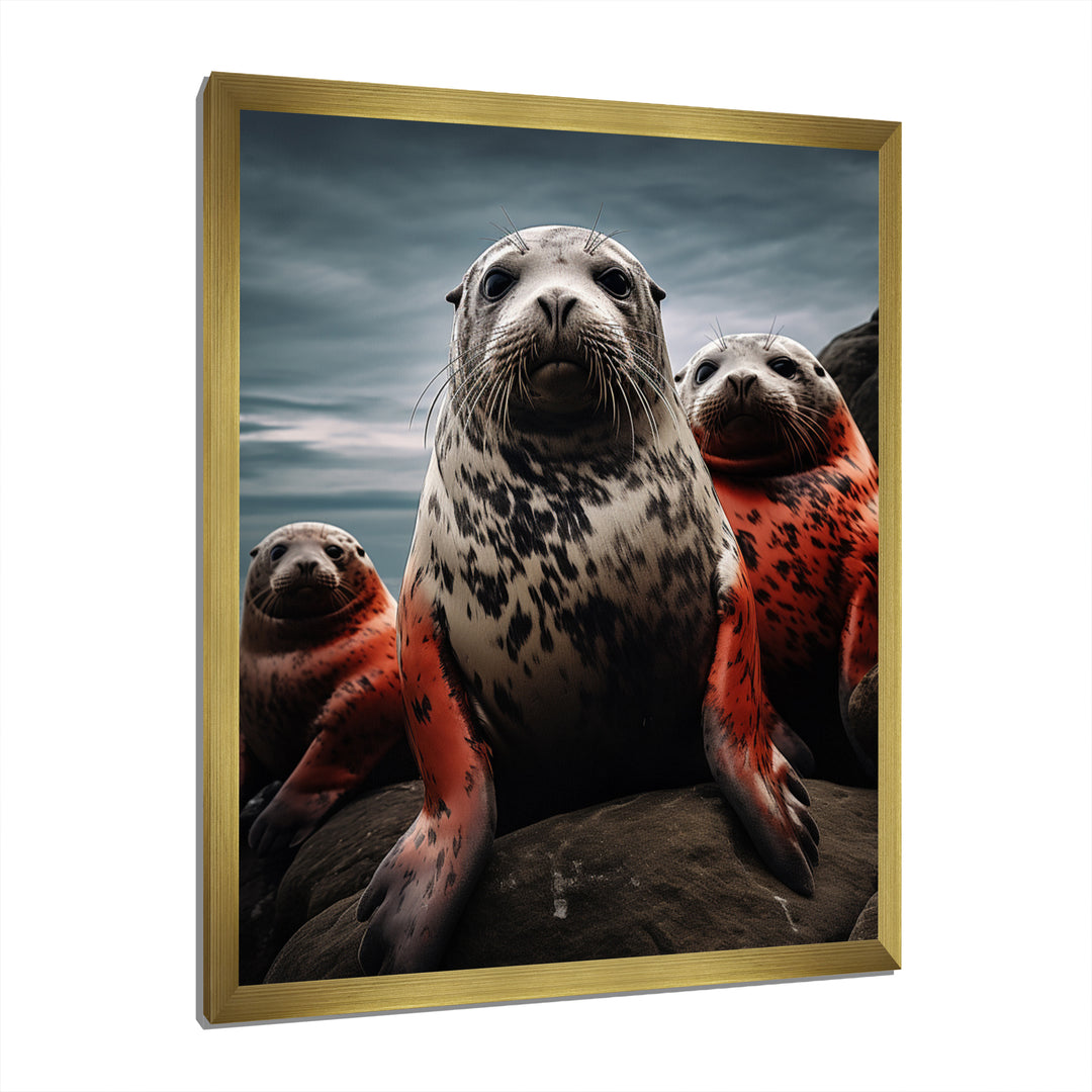 Grey Red Seal Silent Guardians - Marine Animals Large Canvas Wall Art