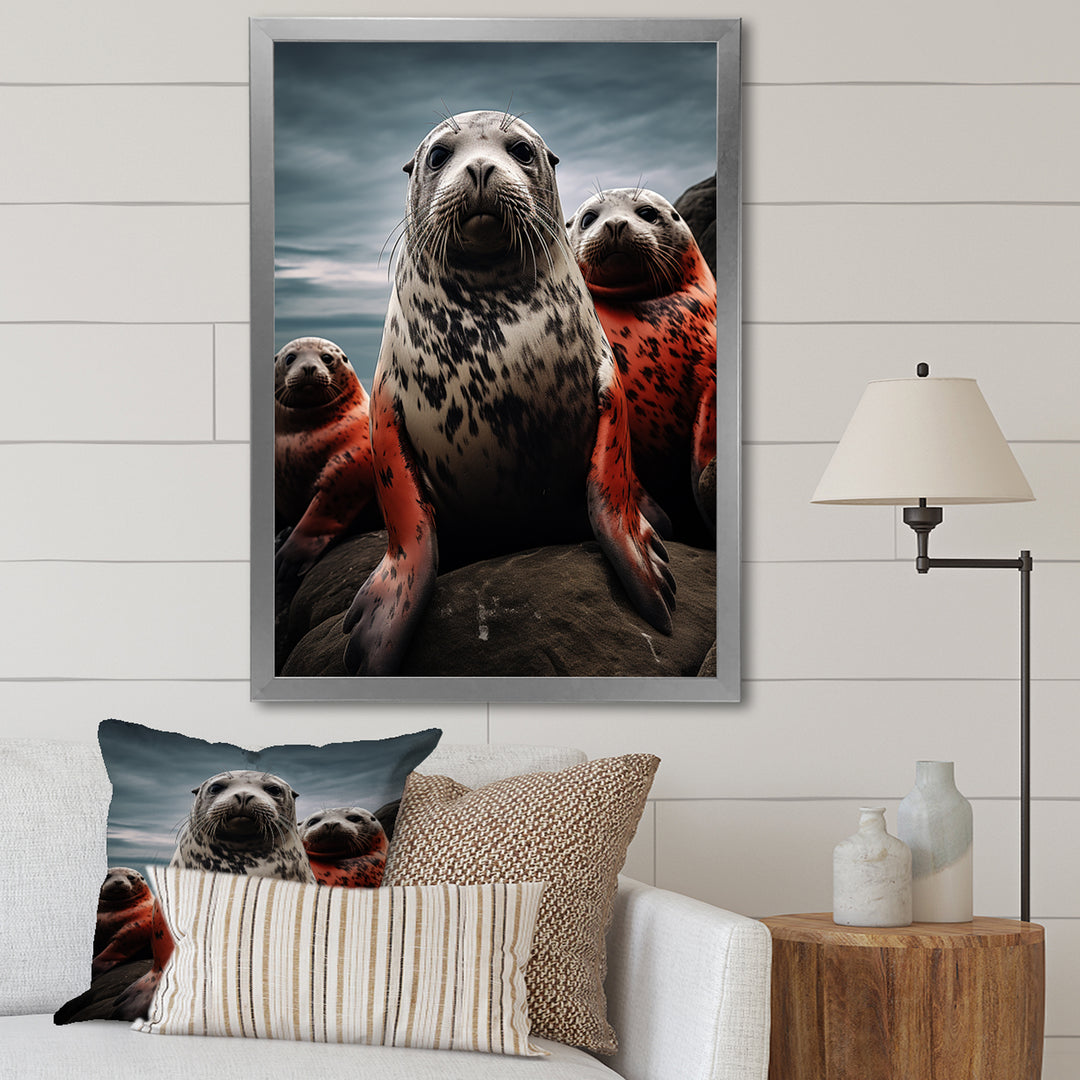 Grey Red Seal Silent Guardians - Marine Animals Large Canvas Wall Art