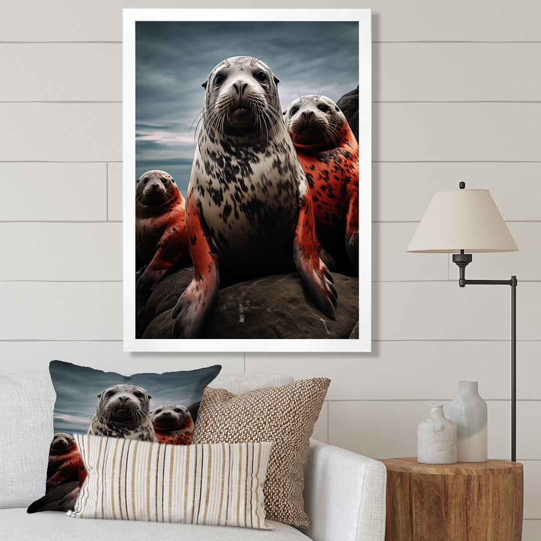 Grey Red Seal Silent Guardians - Marine Animals Large Canvas Wall Art