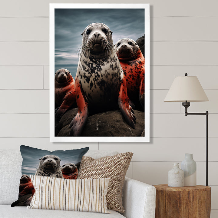 Grey Red Seal Silent Guardians - Marine Animals Large Canvas Wall Art