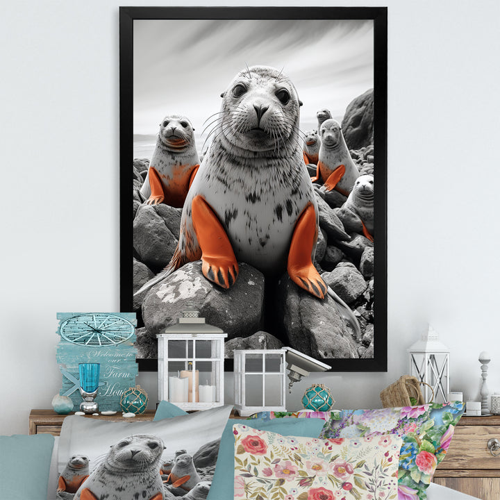 Grey Coral Seal Silent Guardians - Marine Animals Home Decor Art