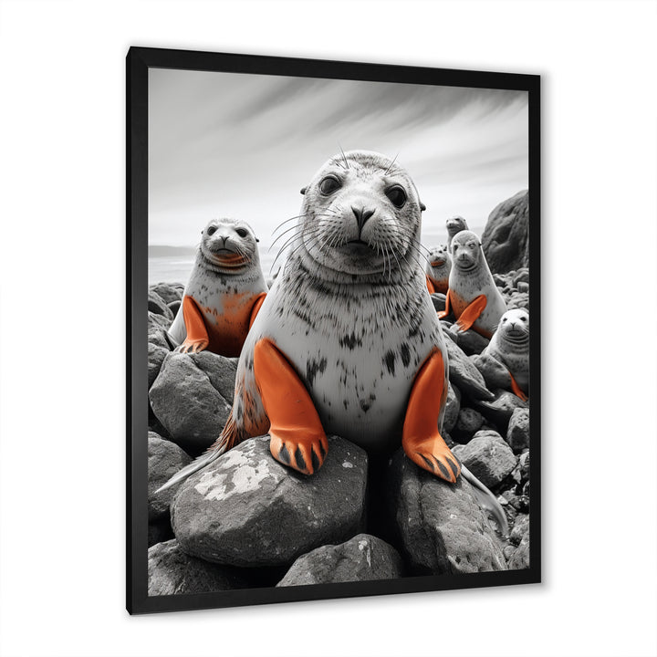 Grey Coral Seal Silent Guardians - Marine Animals Home Decor Art
