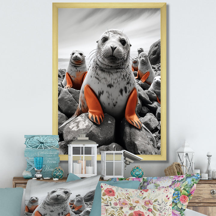 Grey Coral Seal Silent Guardians - Marine Animals Home Decor Art