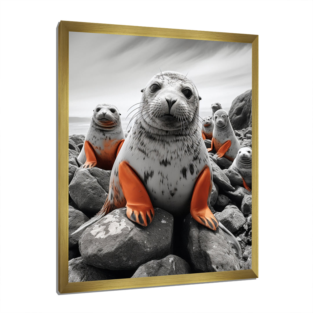Grey Coral Seal Silent Guardians - Marine Animals Home Decor Art