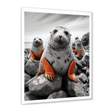 Grey Coral Seal Silent Guardians - Marine Animals Home Decor Art