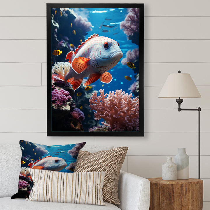 Orange Blue Marine Animals Underwater Symphony - Marine Animals Bedroom Wall Art