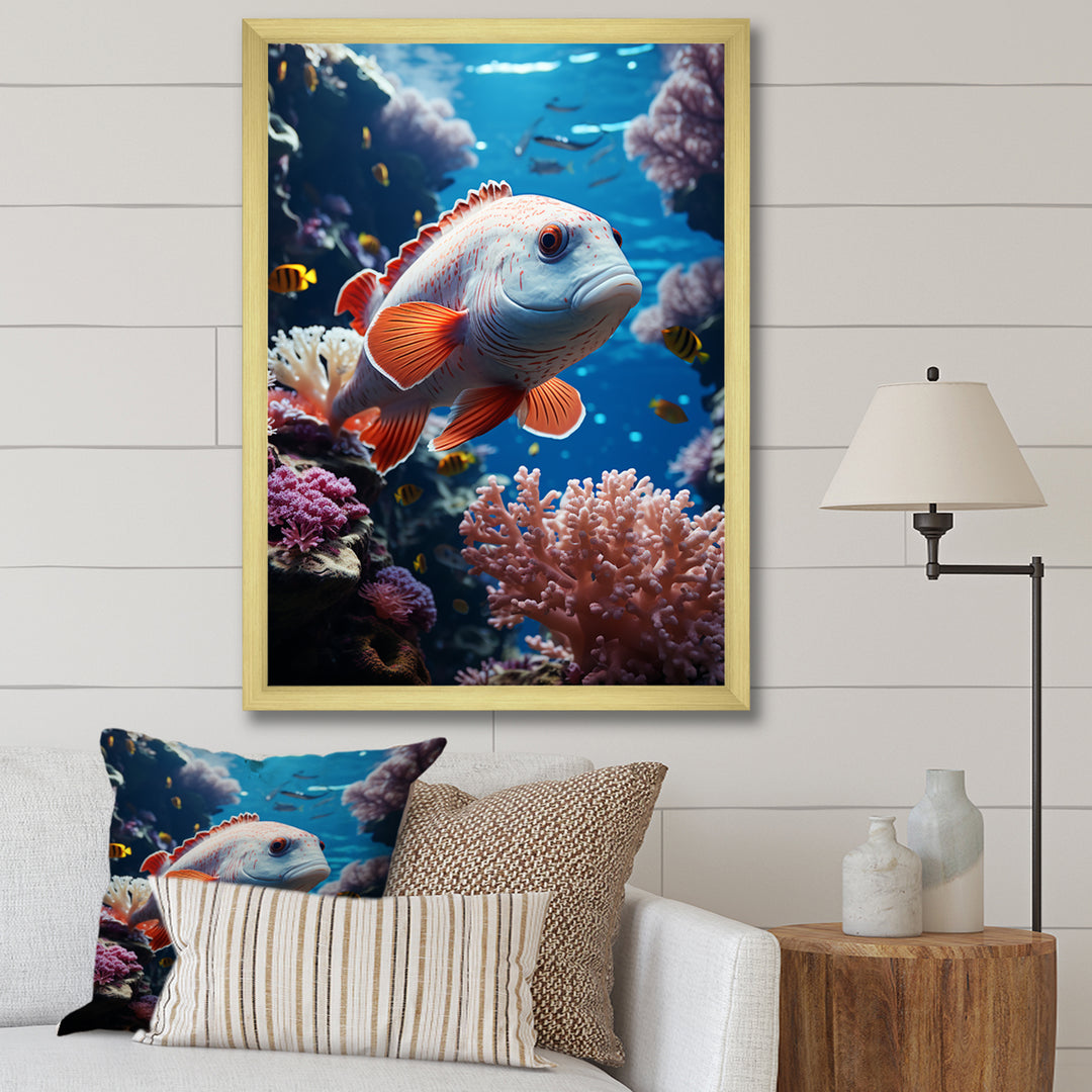 Orange Blue Marine Animals Underwater Symphony - Marine Animals Bedroom Wall Art