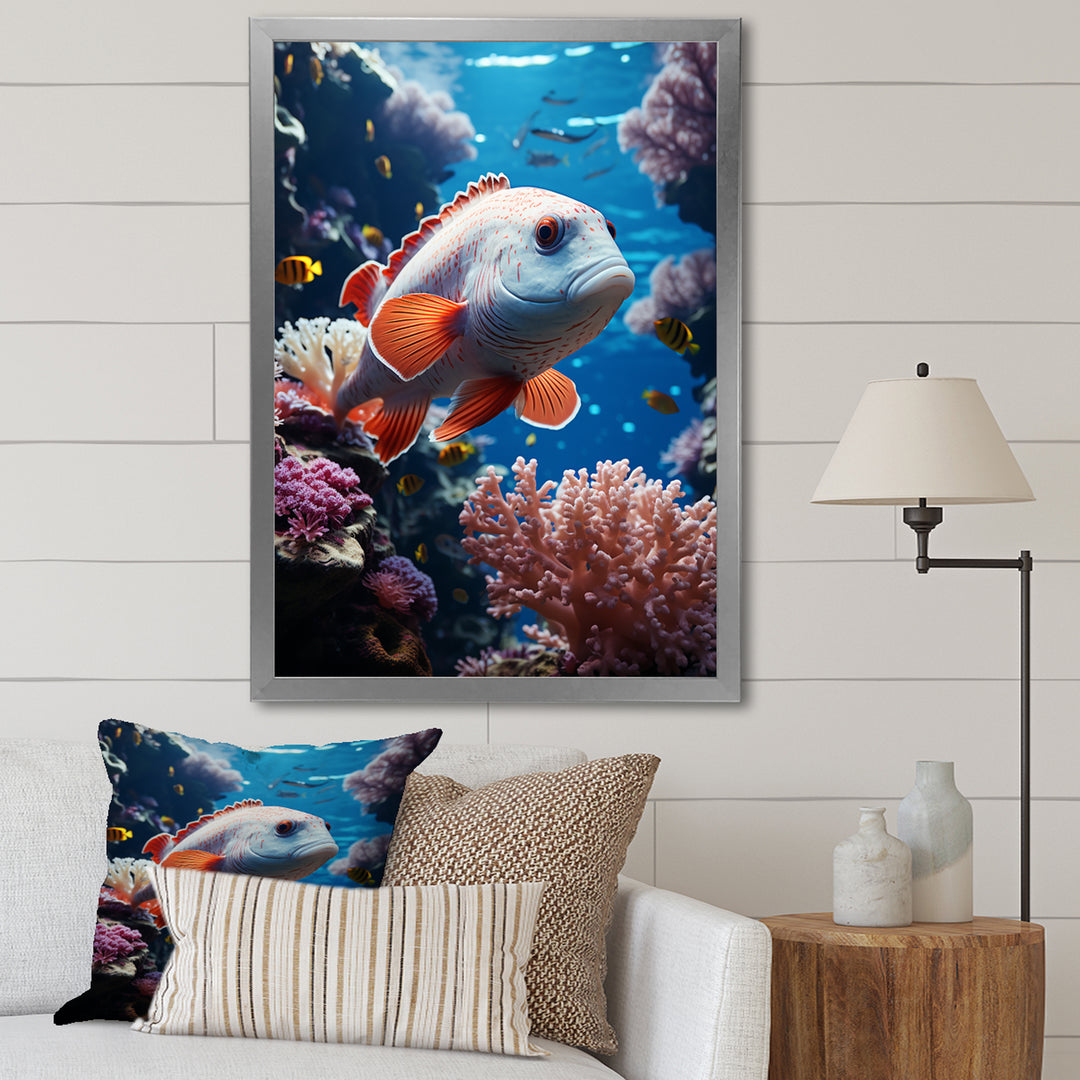 Orange Blue Marine Animals Underwater Symphony - Marine Animals Bedroom Wall Art