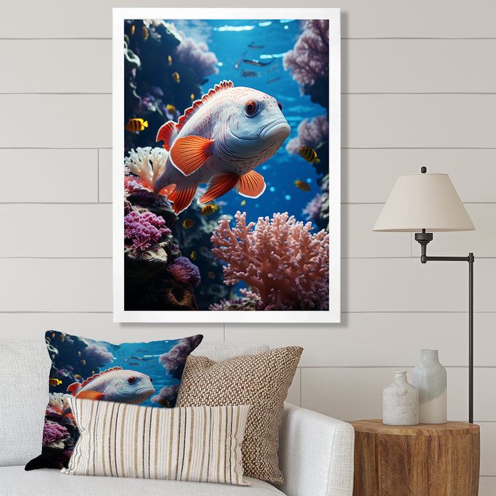 Orange Blue Marine Animals Underwater Symphony - Marine Animals Bedroom Wall Art