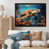Green Blue Turtle Underwater Symphony - Marine Animals Canvas Wall Art