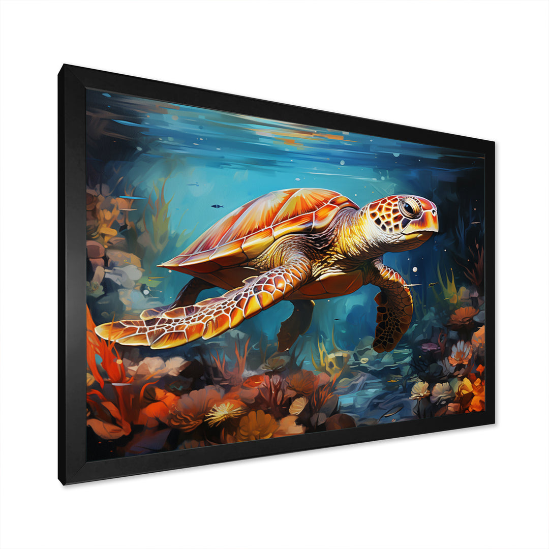 Green Blue Turtle Underwater Symphony - Marine Animals Canvas Wall Art