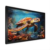 Green Blue Turtle Underwater Symphony - Marine Animals Canvas Wall Art