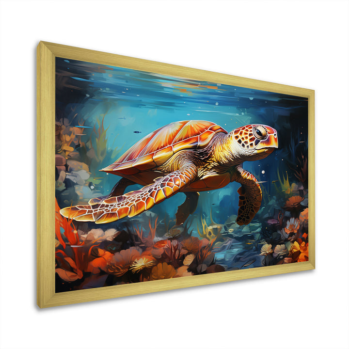 Green Blue Turtle Underwater Symphony - Marine Animals Canvas Wall Art