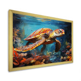 Green Blue Turtle Underwater Symphony - Marine Animals Canvas Wall Art