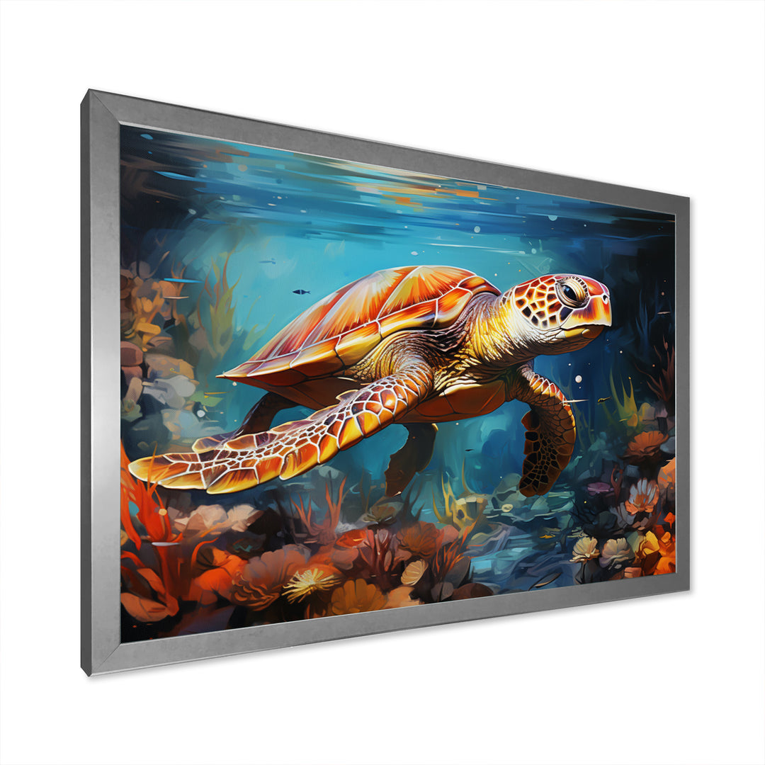 Green Blue Turtle Underwater Symphony - Marine Animals Canvas Wall Art