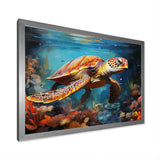 Green Blue Turtle Underwater Symphony - Marine Animals Canvas Wall Art