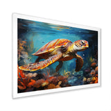 Green Blue Turtle Underwater Symphony - Marine Animals Canvas Wall Art