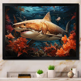 Grey Orange Shark Underwater Symphony - Marine Animals Canvas Wall Art