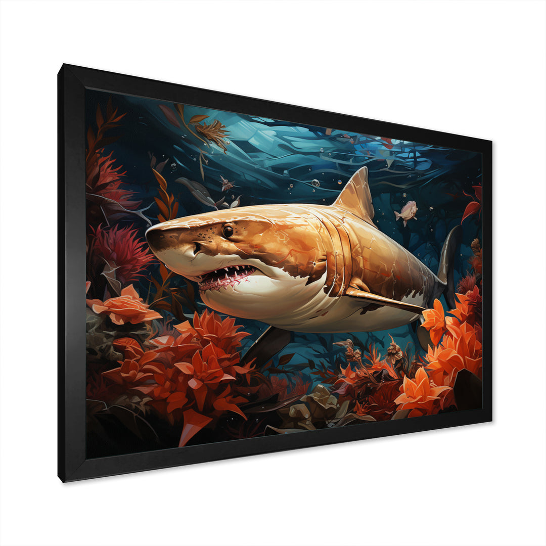 Grey Orange Shark Underwater Symphony - Marine Animals Canvas Wall Art