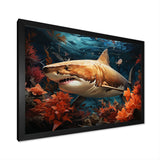 Grey Orange Shark Underwater Symphony - Marine Animals Canvas Wall Art