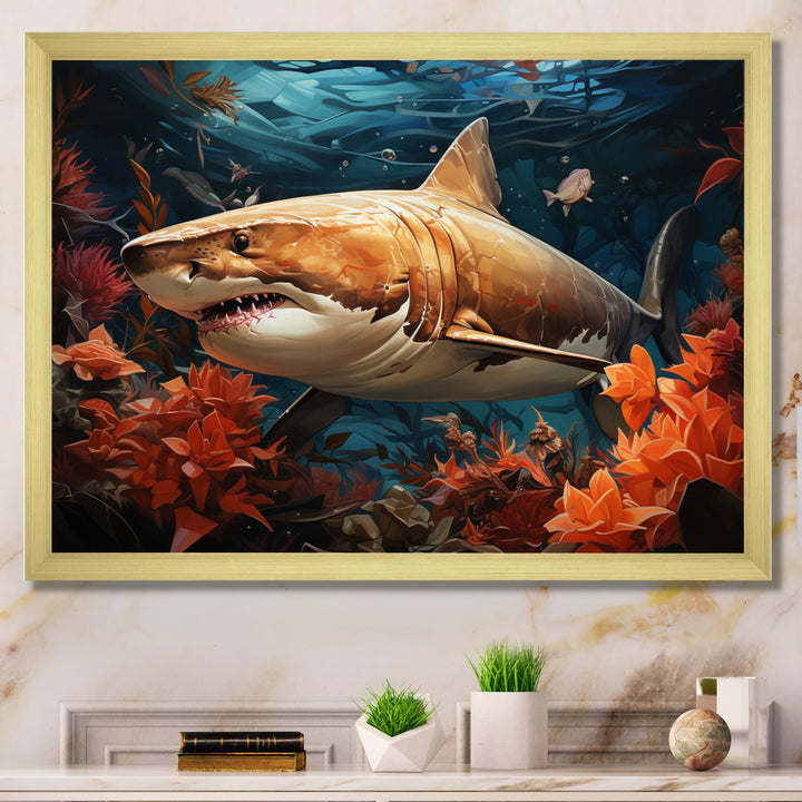 Grey Orange Shark Underwater Symphony - Marine Animals Canvas Wall Art