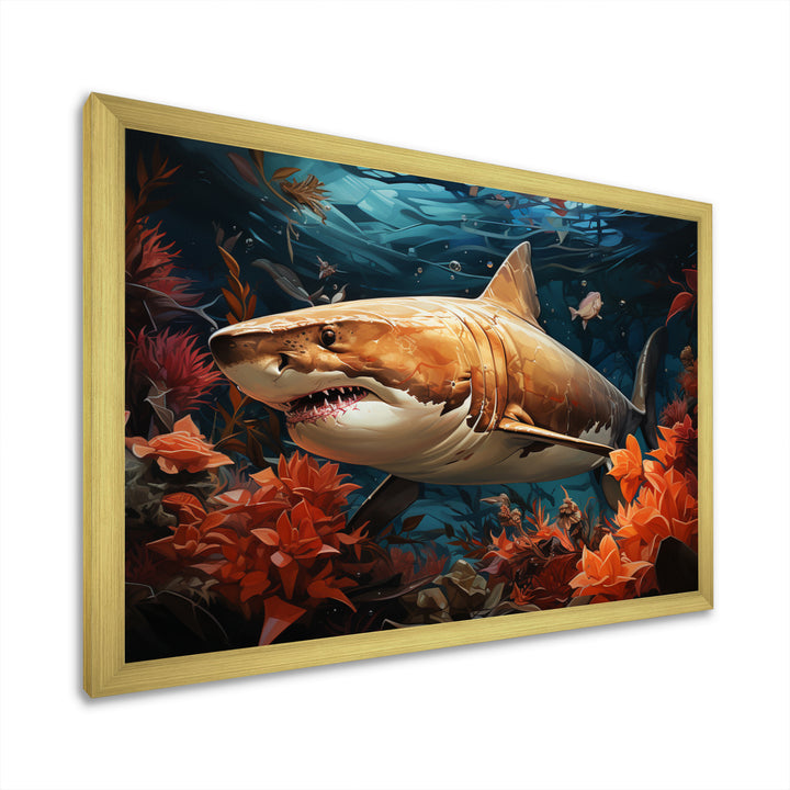 Grey Orange Shark Underwater Symphony - Marine Animals Canvas Wall Art