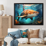 Grey Teal Shark Underwater Symphony - Marine Animals Wall Decor