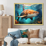 Grey Teal Shark Underwater Symphony - Marine Animals Wall Decor