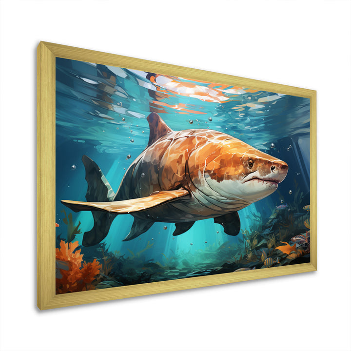 Grey Teal Shark Underwater Symphony - Marine Animals Wall Decor