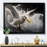 Grey Yellow Seagull Surfing On Waves - Marine Animals Wall Decor