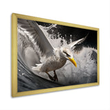 Grey Yellow Seagull Surfing On Waves - Marine Animals Wall Decor