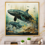 Grey Teal Marine Animals Whispering Whales - Marine Animals Wall Art Prints
