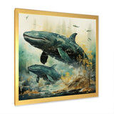 Grey Teal Marine Animals Whispering Whales - Marine Animals Wall Art Prints