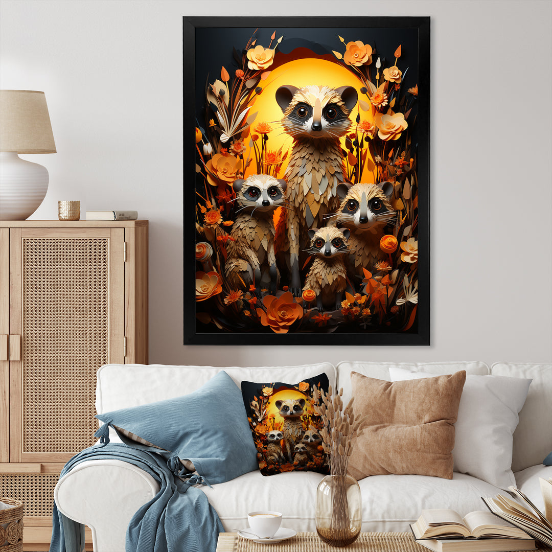Orange Black Meercat Community Papercut - Orange Meercat Wall Art