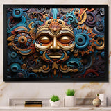 Teal Gold Mexico Vibrant Aztec Mask I - Landscapes Canvas Wall Art