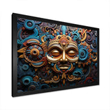 Teal Gold Mexico Vibrant Aztec Mask I - Landscapes Canvas Wall Art